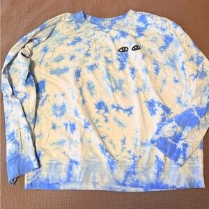 Clare V blue tie dye w black eyes sweatshirt, worn a handful of times.
